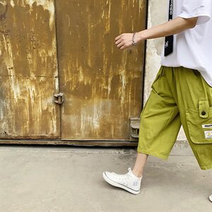 K707-P45 夏季男士大口袋工装七分裤男宽松大码直筒灯笼潮裤图片