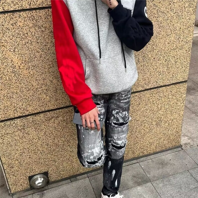 修身牛仔裤破洞磨白小脚裤YH81P57,男装牛仔裤,星座1112-1