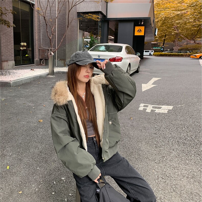 黑色大毛领派克服棉服秋冬新款宽松短款夹克保暖厚外套,男装夹克,四季星座505