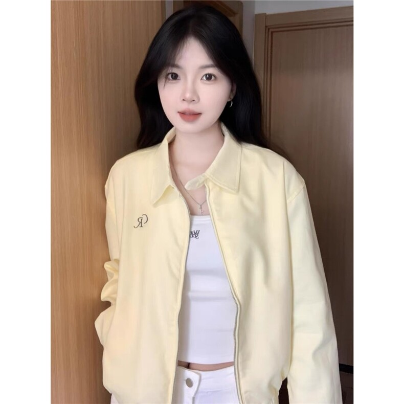黄色翻领棒球服外套女秋冬季2025新款早秋韩系巨好看短款夹克上衣,男装夹克,星座1210-1