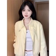 黄色翻领棒球服外套女秋冬季2025新款早秋韩系巨好看短款夹克上衣，男装夹克，星座1210-1