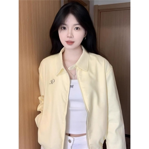 黄色翻领棒球服外套女秋冬季2025新款早秋韩系巨好看短款夹克上衣图片