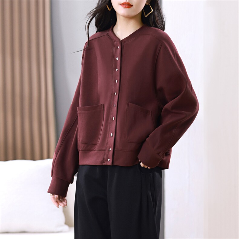春秋装时尚多扣棒球服开衫卫衣女宽松衬衫上衣短外套中老年妈妈装,女装短外套,璐依舞