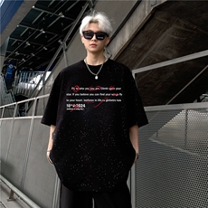美式复古满天星重工反光短袖T恤男女情侣款宽松圆领休闲上衣特p28，男装T恤，电商C307A