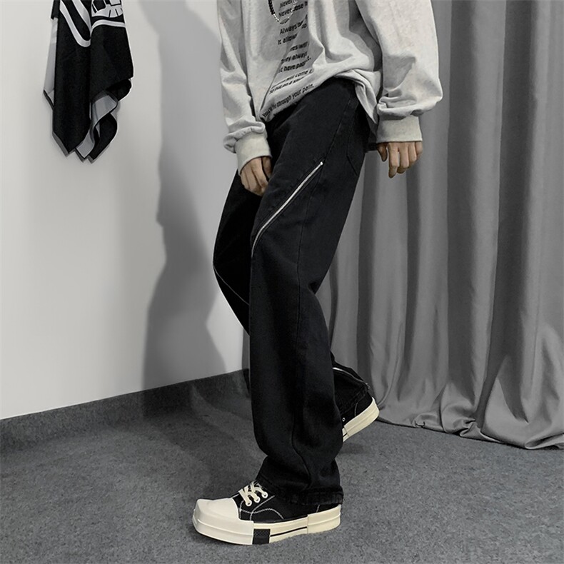 美式高街拉链牛仔裤男街头宽松直筒hiphop修身长裤N01773-P48,男装牛仔裤,星座308B-1