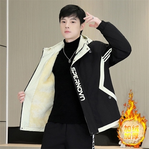 秋冬男士加绒加厚夹克男宽松时尚连帽棉衣男外套J321-加绒67图片
