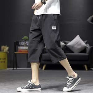 2021夏季新款日系大码男沙发墙亚麻透气休闲裤棉麻七分裤K583-P30图片