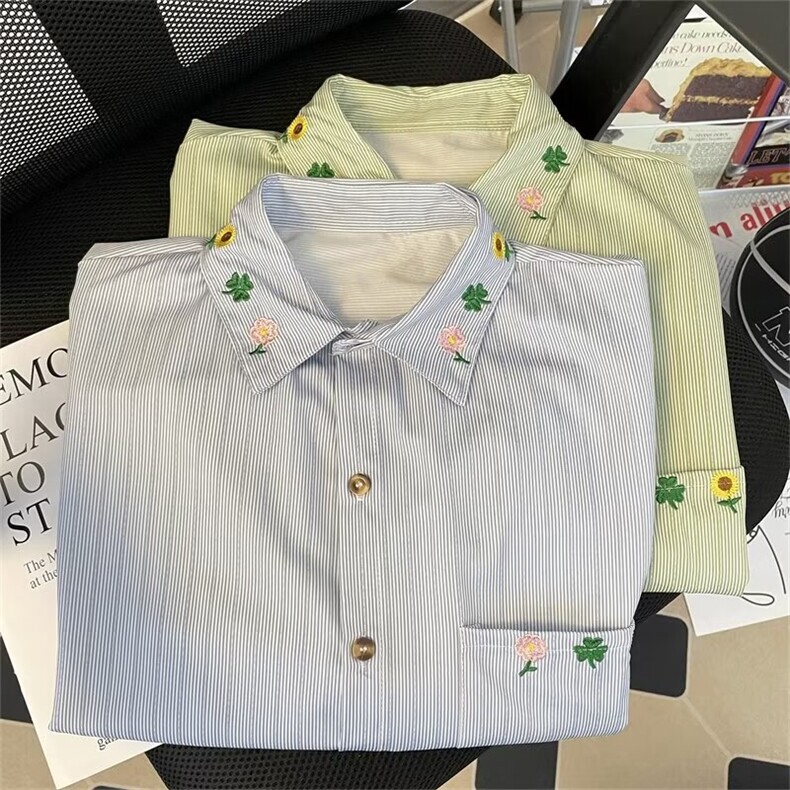 衬衫男士长袖韩版潮流刺绣小花宽松2024夏季新款ins外套CY734-P39,男装衬衫,星座412-3