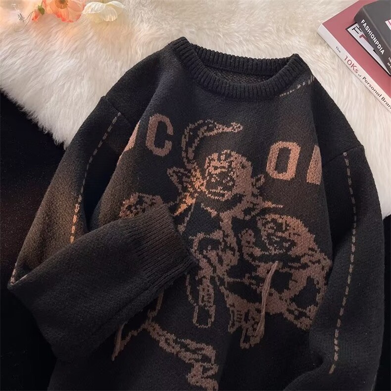 美式街头设计感圆领毛衣男慵懒风休闲鹿毛绒针织衫Y521P43,男装针织衫/毛衣,星座1116-2