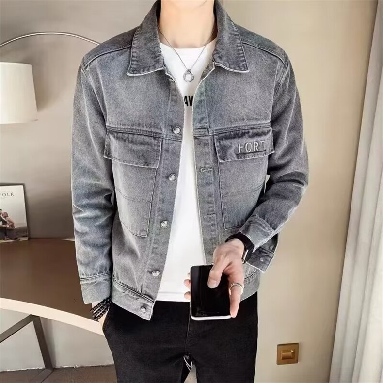 牛仔外套男潮牌ins翻领休闲帅气工装牛仔衣春季夹克上衣W101,男装工装外套,星座1116A-2（原606A-1）