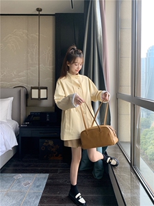 黄色工装风衣外套女春秋2024新款韩系宽松小个子抽绳收腰显瘦夹克图片