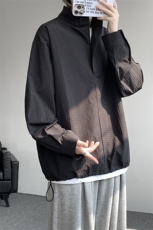 时尚立领棒球服衬衫韩版户外宽松抽绳防晒外套衬衫男冲锋衣P42，男装防晒衣，电商B319