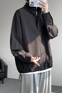 时尚立领棒球服衬衫韩版户外宽松抽绳防晒外套衬衫男冲锋衣 P42图片