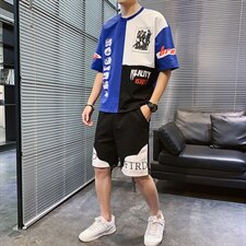 夏季青少年韩版休闲百搭T恤宽松运动套装男F155P55，男装套装，电商A086