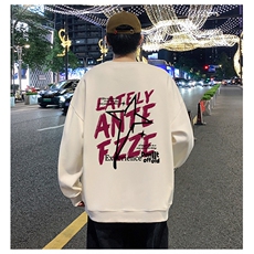 W576P35加绒P45港风套头宽松圆领春秋季卫衣男无帽外套长袖打底，男装T恤，星座304A-1