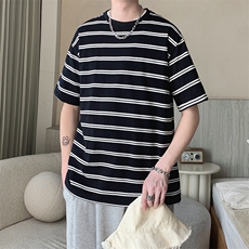 韩版潮流百搭休闲宽松半袖短袖日系复古圆领条纹T恤男T1484-P28，男装T恤，星座512-2