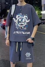 ！2024夏季新款男士华夫格短袖套装学生半袖一套HTZ15P50，男装T恤，电商B220