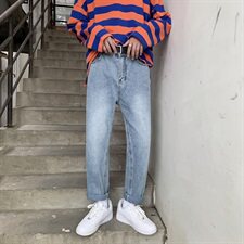 港风牛仔裤男四季休闲裤韩版宽松直筒小脚九分裤K406/P45，男装牛仔裤，电商D202