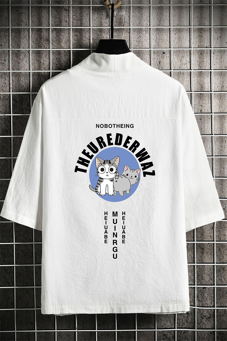 HF59160-P40风汉服男开衫外套七分袖道袍网格挂拍,男装民族服装,电商A040A