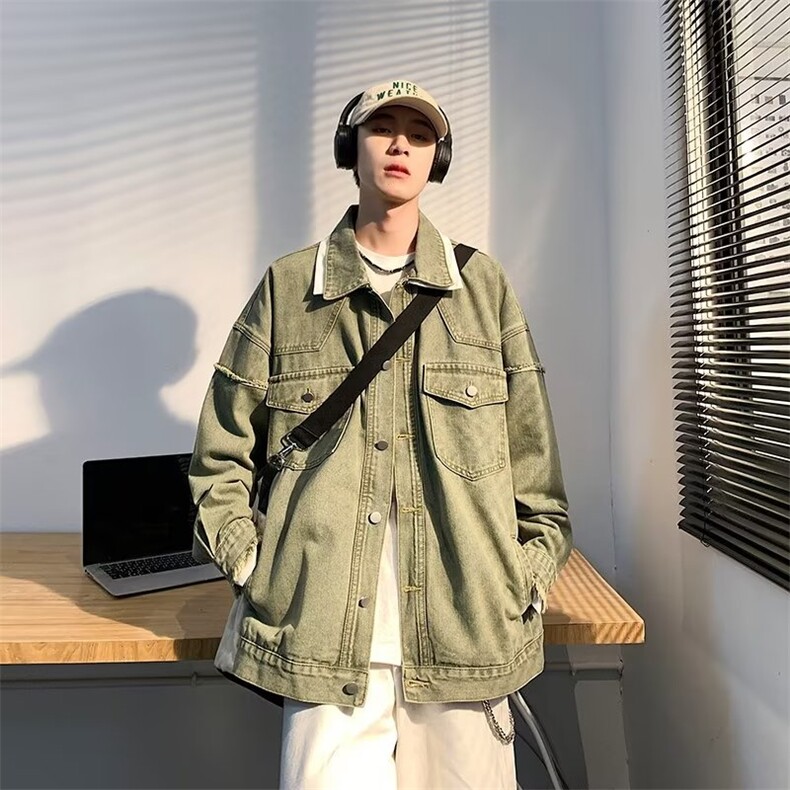 黄泥色牛仔外套男潮ins美式牛仔衣水洗做旧夹克春秋1214-P75图片