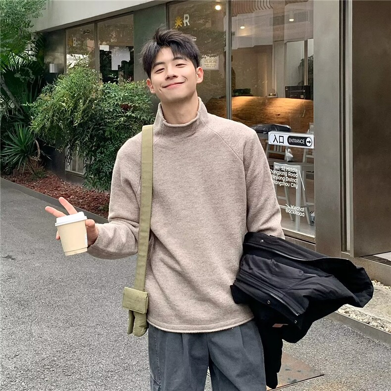 韩简约气质圆领侧开叉宽松百搭灯笼袖柔软套头针织毛衣MS19,男装针织衫/毛衣,星座516A