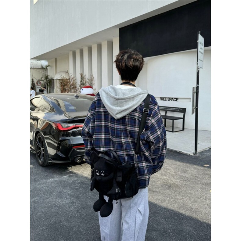藏蓝色格子衬衫男款秋冬潮牌高级感连帽外套cleanfit美式宽松衬衣,男装衬衫,星座1007（原301D）