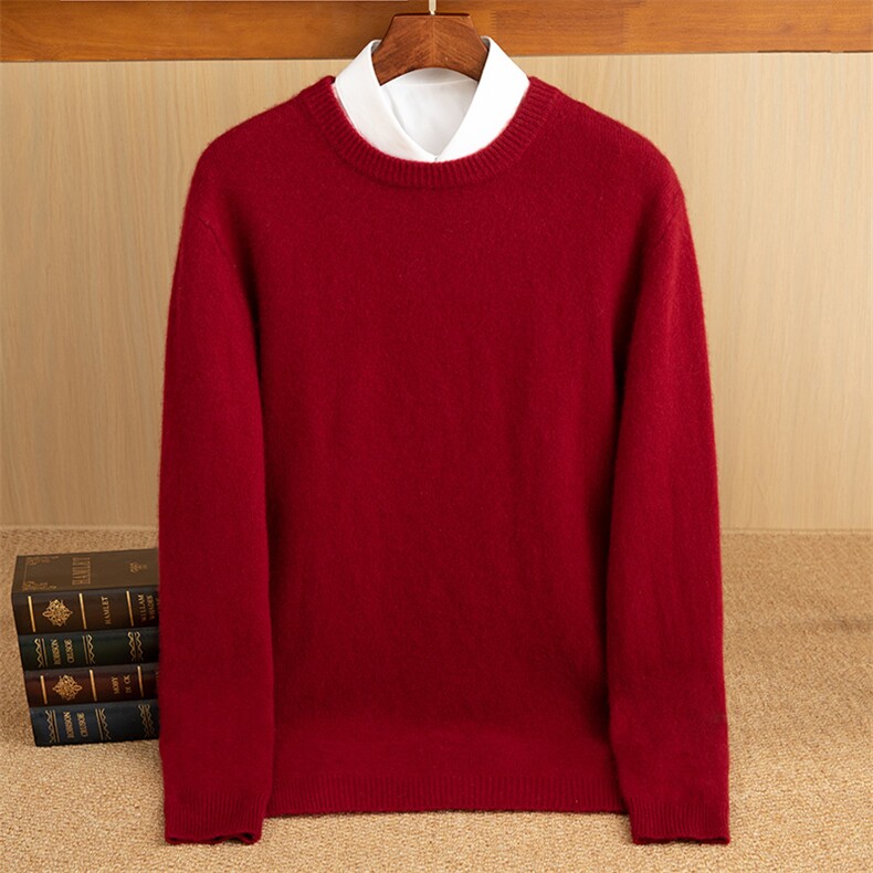 秋冬季35%羊绒休闲商务百搭七针加厚圆领羊绒衫男装，男装羊绒套衫，佑昭祥羊绒