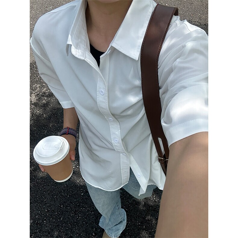 薄款冰丝短袖衬衫男简约纯色垂感休闲痞帅衬衣CS288-P20,男装T恤,星座301C-5