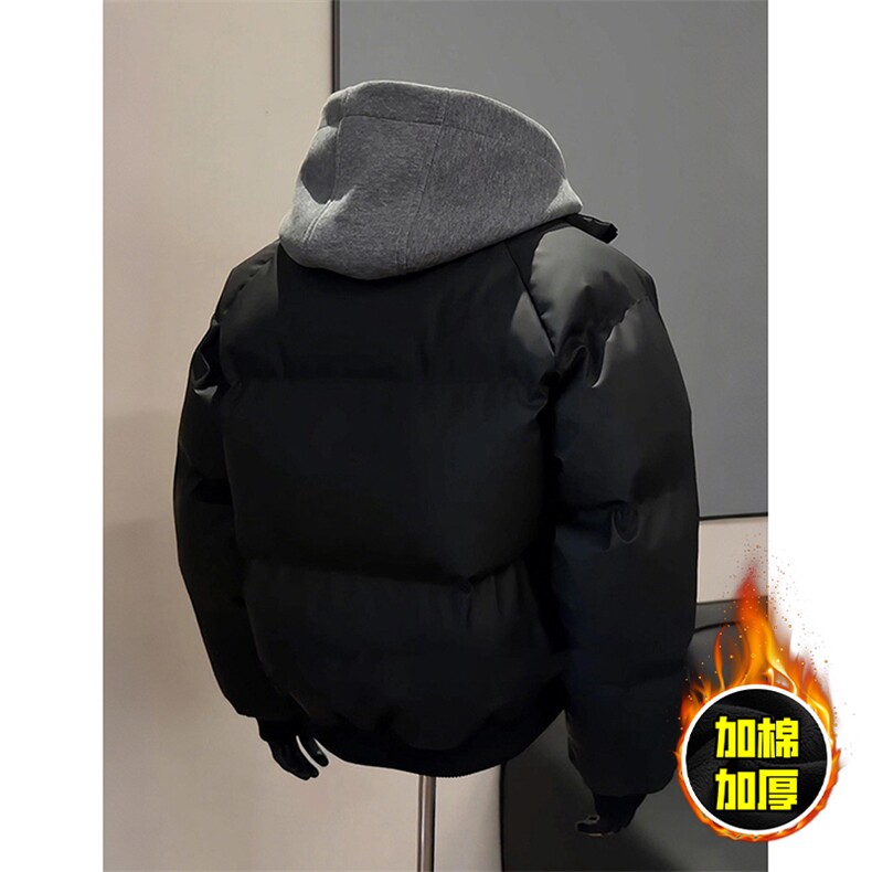现货高品质重磅工艺美式高街假两件PU皮棉衣男女加厚棉服外套,男装棉衣,电商A443