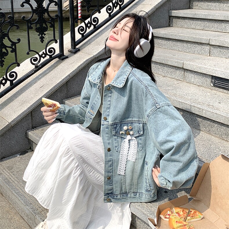 2026春装有货韩版蕾丝飘带牛仔外套2C090--1226-P135-K188,女装短外套,2C090