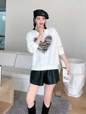 豹纹爱心卫衣，女装卫衣/绒衫，依诺阁