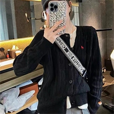 时尚女款独角兽刺绣麻花包芯纱开衫舒适百搭显瘦羊毛针织衫，女装针织衫/毛衣，雪真羊绒