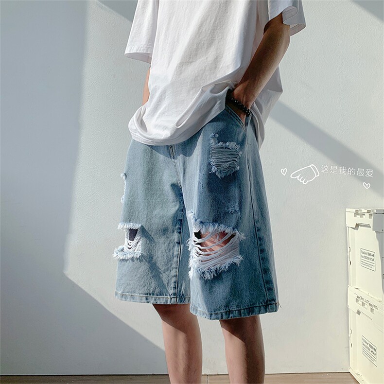 潮流时尚夏季新款破洞牛仔裤宽松大码短裤K3525B315P45控58,男装牛仔裤,电商B315