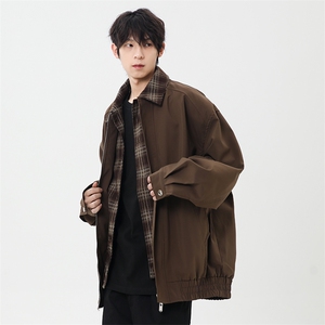 1506A/GW10400/P59假两件新款翻领行政夹克潮牌格子拼接褂子男1图片