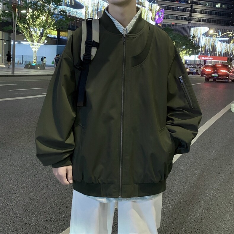 新款夜景飞行夹克男棒球领个性插螺纹宽松上衣外套A157B-J88-P78,男装夹克,电商A157B
