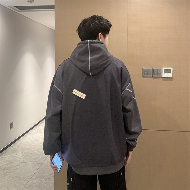 B266-T07-P7023春季新款休闲港风拼接宽松情侣卫衣,男装卫衣,星座B257-1