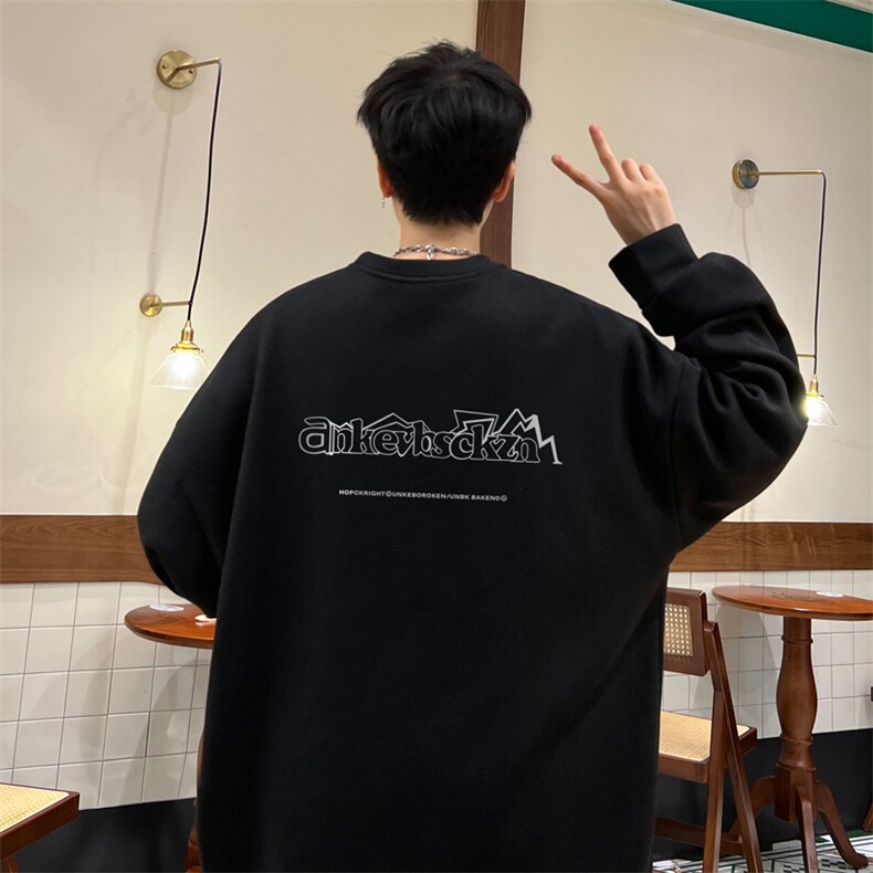 华夫格！华夫格上衣男圆领华夫格卫衣男大码长袖t恤男HY187-P30图片