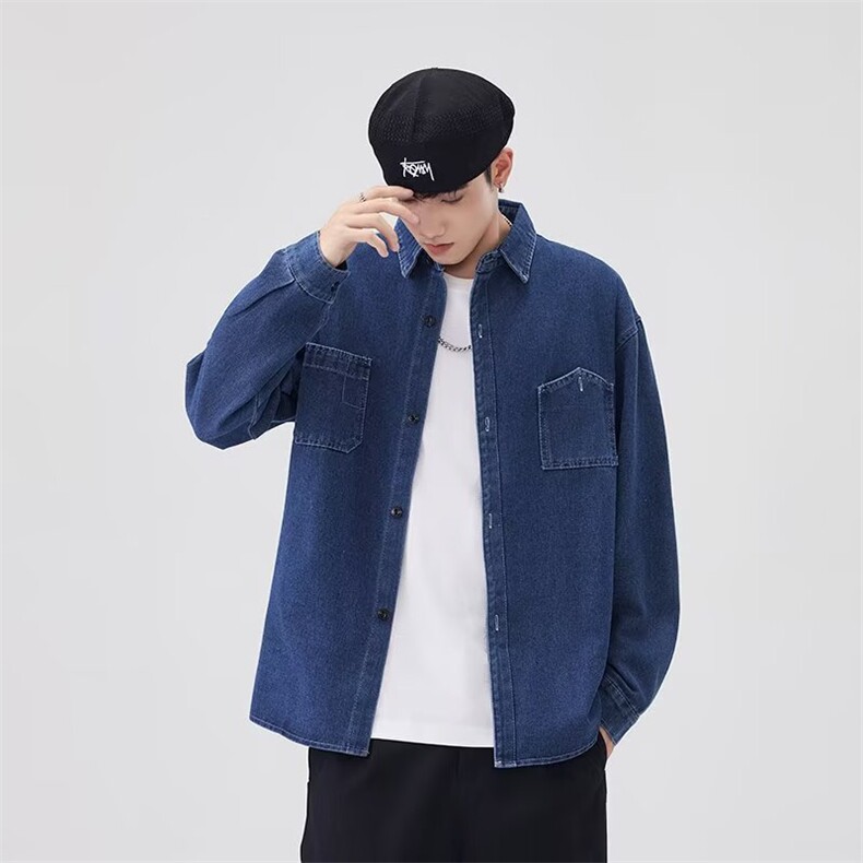 牛仔衬衫长袖男生2026新款日常百搭外套上衣衬衣纯色3266P54，男装衬衫，星座410-2
