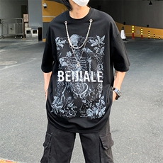 潮牌亚比风衣服男女宽松项链装饰骷髅短袖T恤半袖T0838-P26，男装T恤，星座308B-1