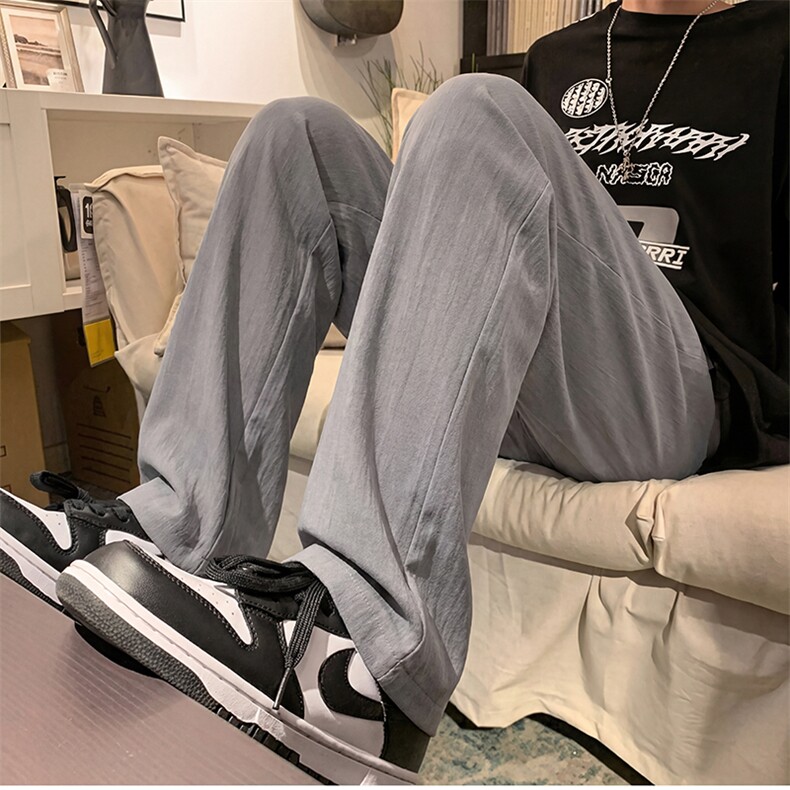 8059特批45夏季薄款透气耐磨男直筒长裤麻休闲宽松垂感阔腿裤，男装休闲裤，电商A178