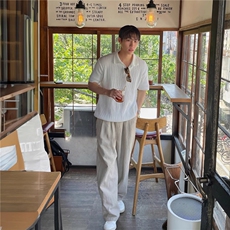 【现货量大价优】亚麻凉感休闲西裤复古宽松直筒阔腿裤K06025P55，男装西裤，星座1004（原星座815-3）