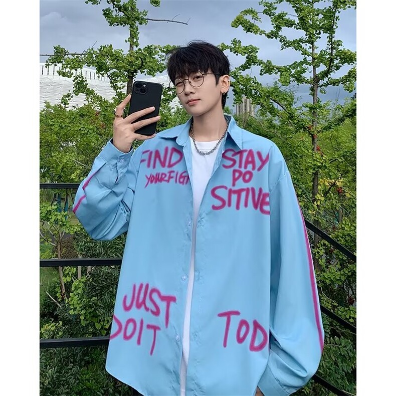 F488P48秋装男装休闲字母宽松衬衫男装外套,男装衬衫,星座512-6