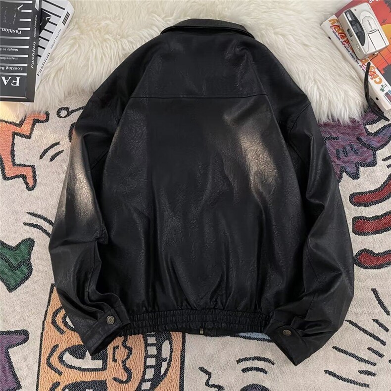 复古痞帅机车皮外套男纯色宽松中性风春秋休闲工装夹克CC026-P70,男装夹克,星座911-3