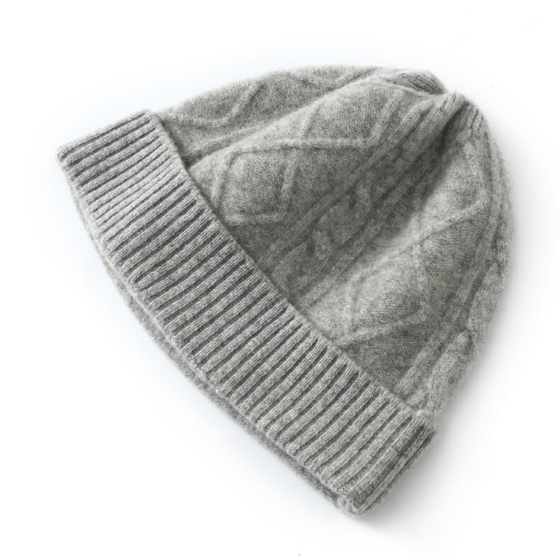 时尚保暖儿童羊毛帽高弹贴合扭花菱形设计冬季必备单品，帽子，唯若美羊绒