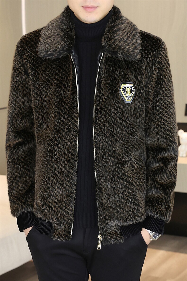 冬季加厚仿水貂绒男士翻领大码毛呢夹克外套X208-P125,男装毛呢大衣,星座310B-3