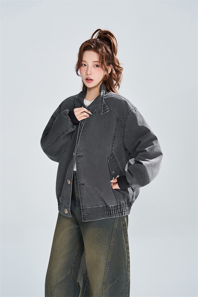 春秋宽松复古做旧立领工装夹克女潮流百搭外套XZ309JK8013P99,男装夹克,星座309（原A406）