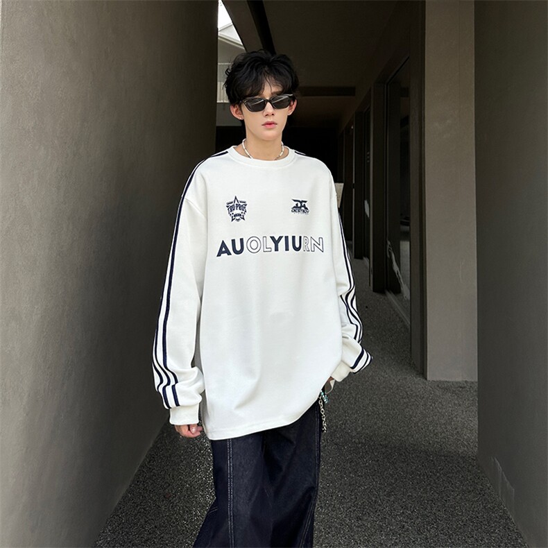 秋季港风宽松条纹三条杠圆领卫衣潮休闲外套XZ808B-WH093-P45,女装短外套,星座808B