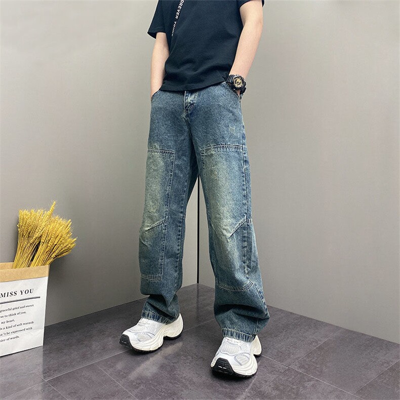 AK2101-P53夏季新款拼接潮流水洗痞帅拖地牛仔裤,女装休闲裤,星座617A-2