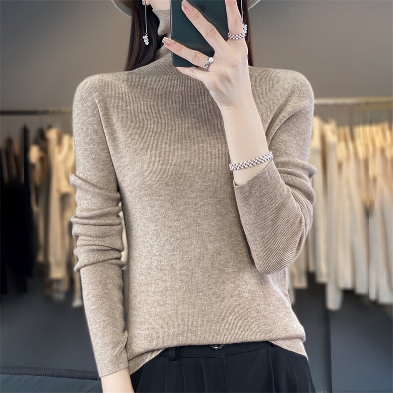 秒杀一线成衣抽条堆堆领精纺衫女薄款针织衫打底衫毛衣,针织衫/毛衣,暖烁羊绒