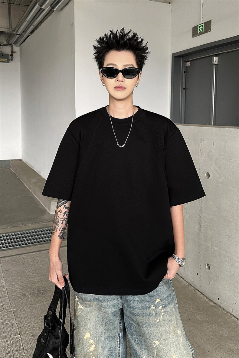 8XL-M美式高街高克重短袖T恤男宽松短款BOXY正肩上衣半袖DX334,男装T恤,电商D206-1